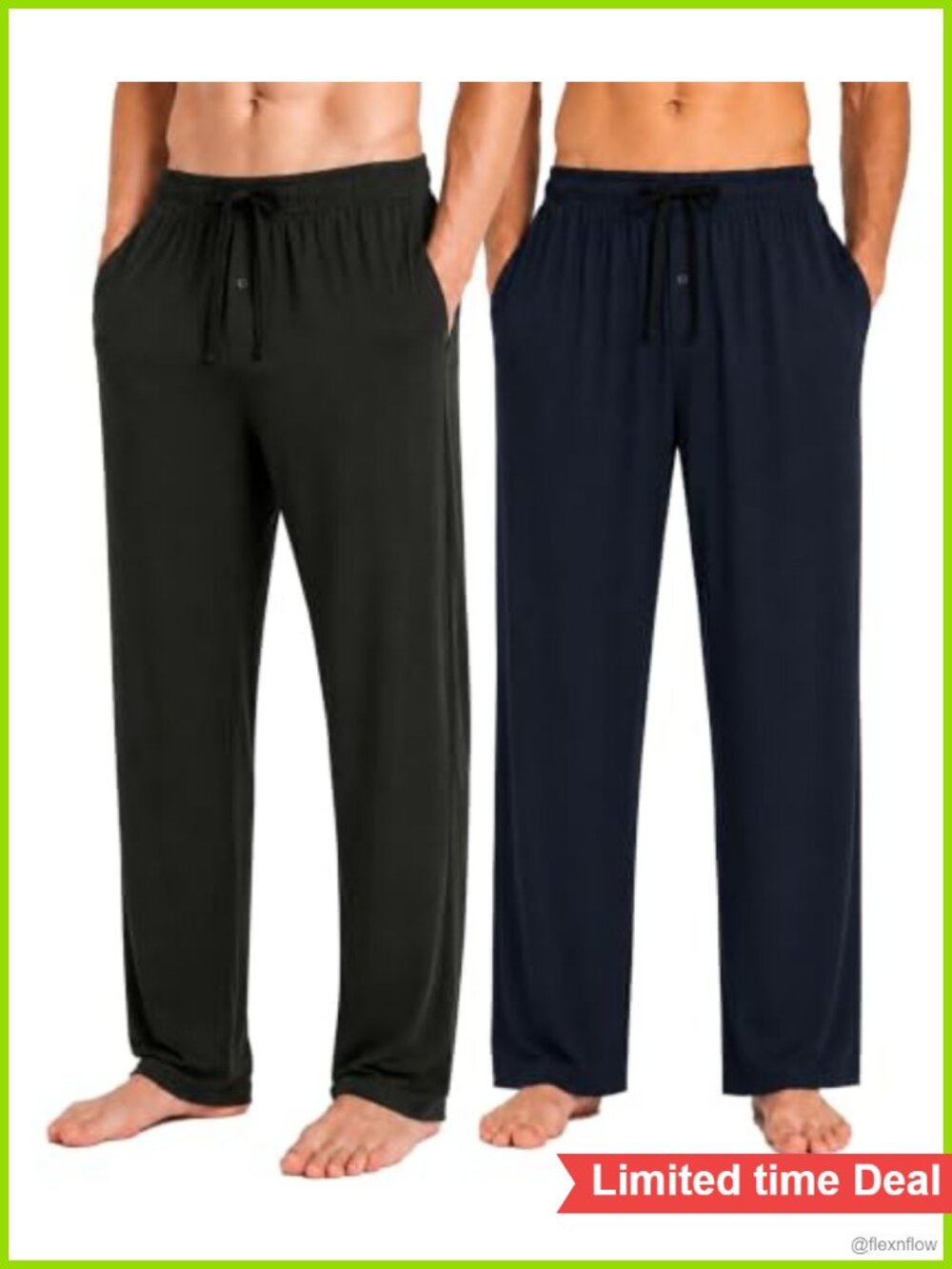 Men's Merino Wool Bamboo Pajama Pants 2 Pack Breathable Lounge Sleep Bottoms